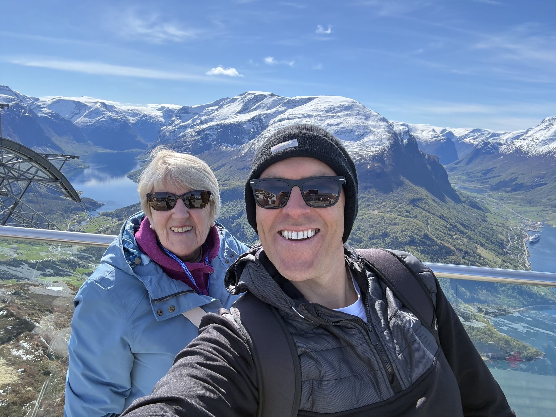 At the summit with the cable wheel behind