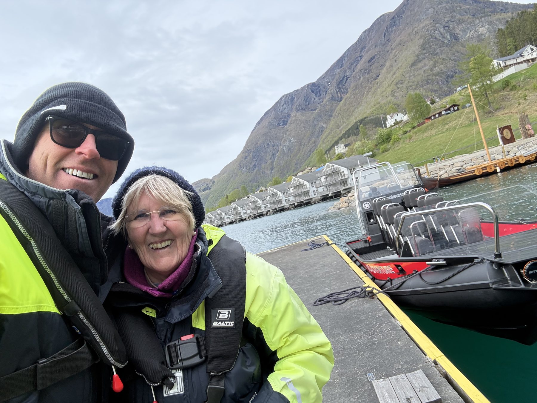 At the dock with the red speedboat