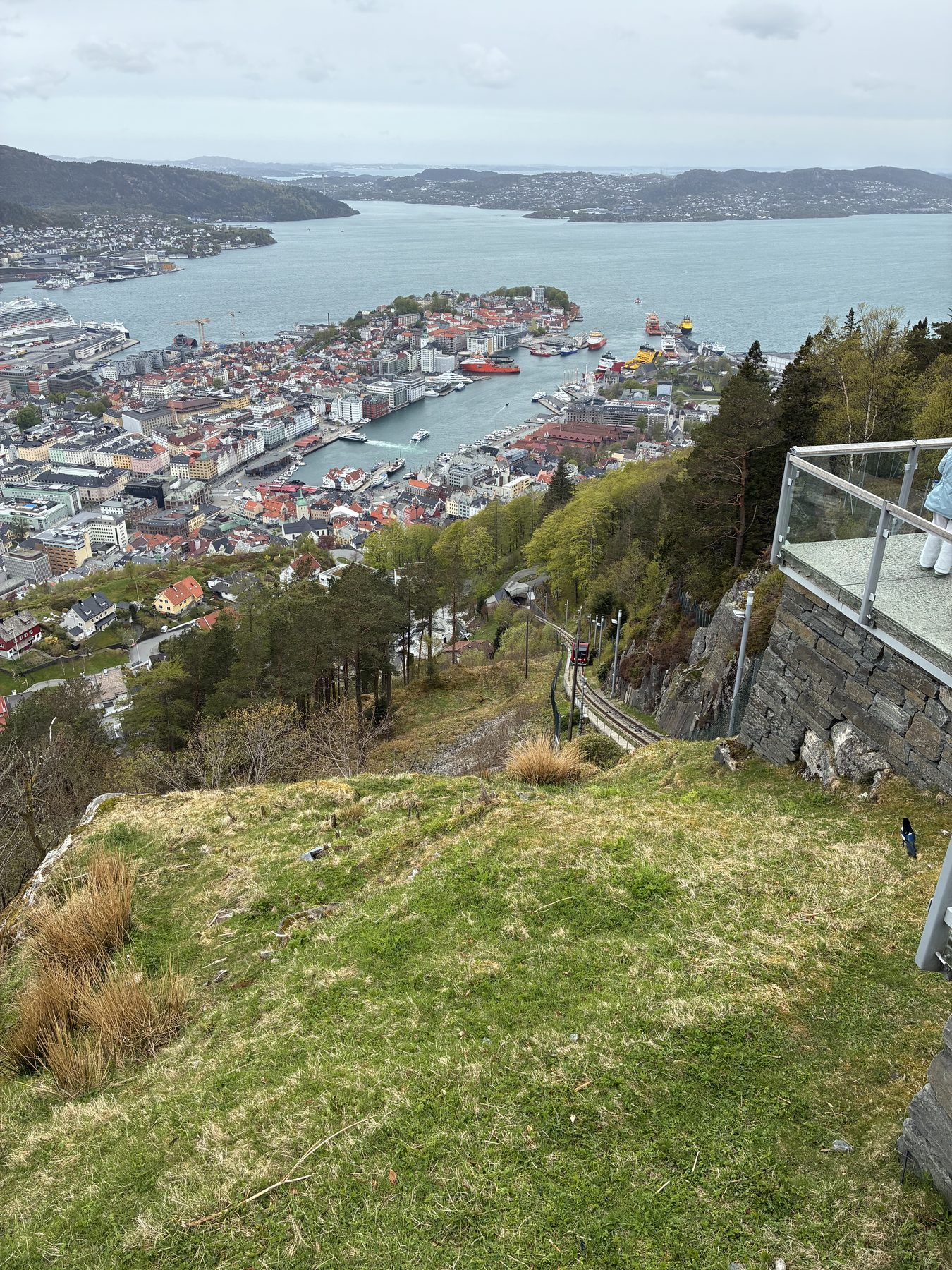 View down to Bergen from the funicular