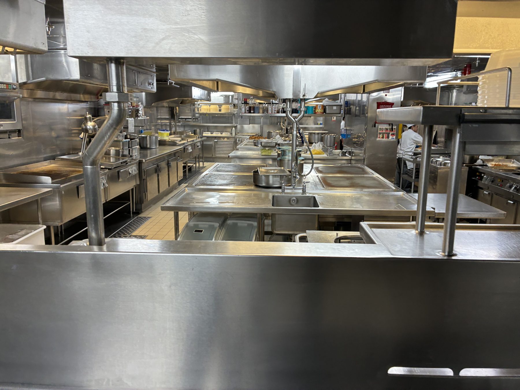 Looking down the length of the galley line