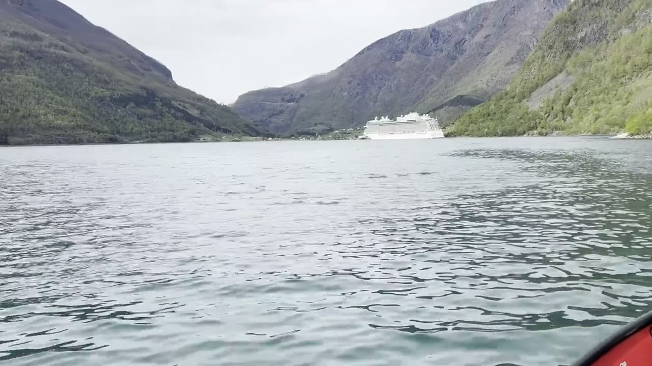 Heading back across the fjord toward Sky Princess in the distance